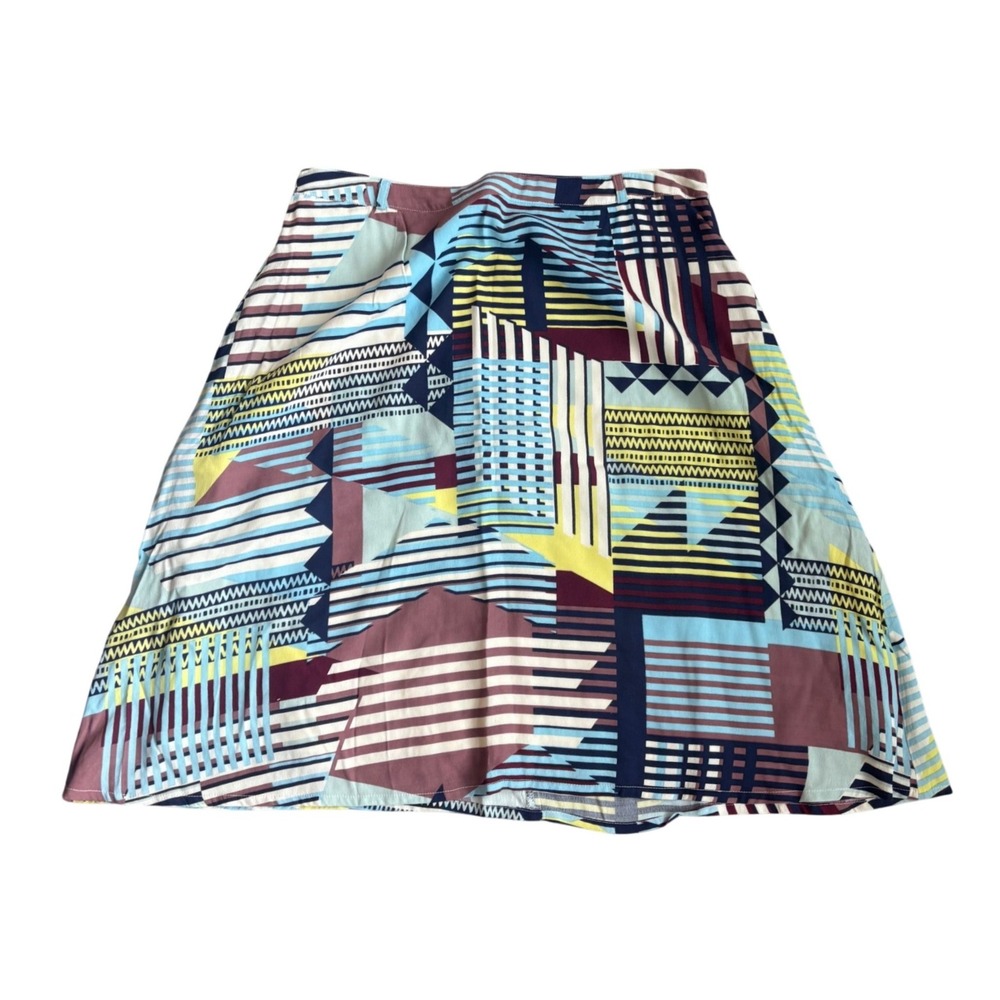 Yumi Multi Color Geometric Print A-Line Skirt Women Size L US 8/10 Tribal Skirt